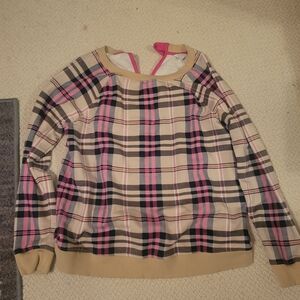 crown & ivy Pink Black Plaid Hoodie Sweatshirt